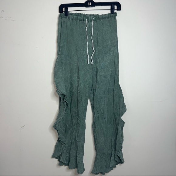 Figwood North Shore Green Ruffled Rayon Pull On Harem Pants Size Small - Picture 7 of 11